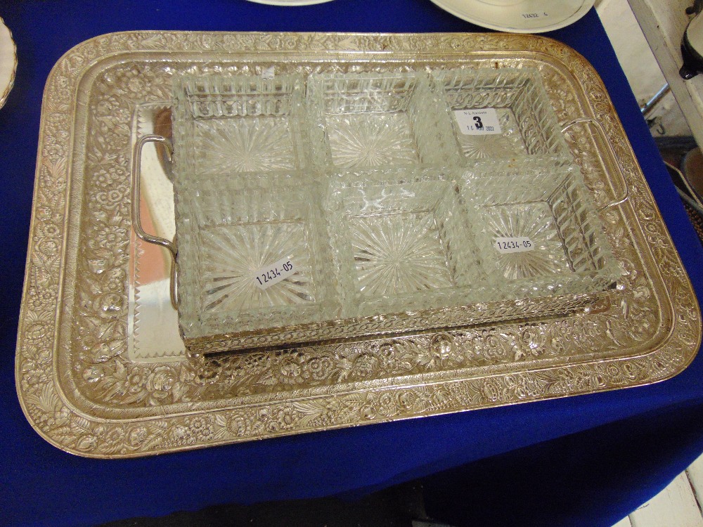 A large plated tray and a six section Hors'derv set