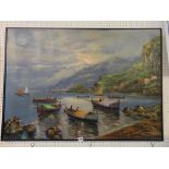 An unframed oil on canvas fishing scene