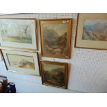 A pair of framed watercolours, mountain scenes,