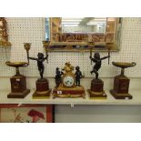 A fine five piece clock garniture set, early 20th century red marble and gilt,