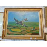 A large oil on board, Spitfire,