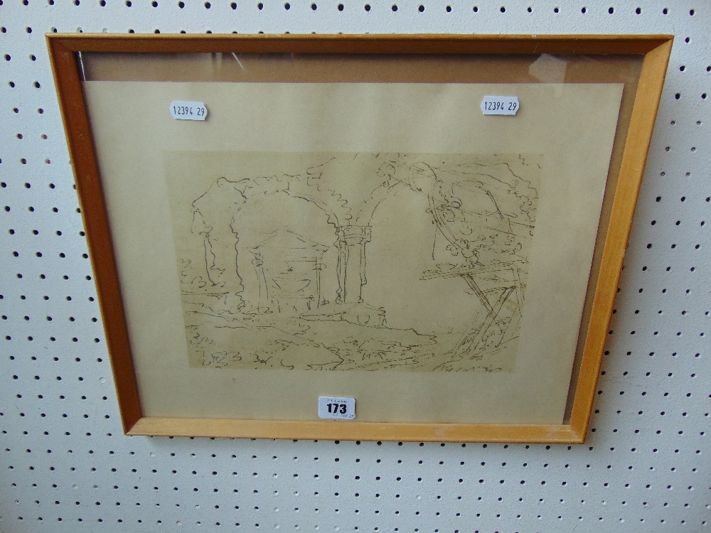 A framed etching signed