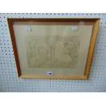 A framed etching signed