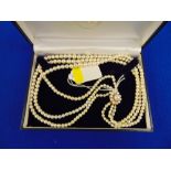 Three row graduated Pearl necklace with 9ct Gold clasp