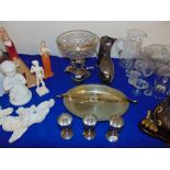 A qty of silver plate, inc. glass and silver plated bowl, wines glasses etc.
