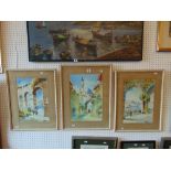 A set of three framed watercolours, middle eastern scenes,