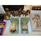 Pair of wooden decorative Horse figures and Horse book ends