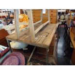 A wooden and metal coffee table