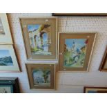 A set of three framed watercolours, middle eastern scenes,