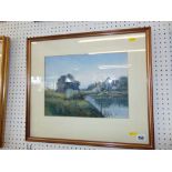 A gilt framed watercolour, river scene, signed Y.