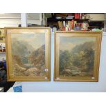 A pair of framed watercolours, mountain scenes,