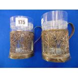 A pair of foreign marked Silver tea glass holders,