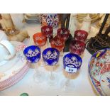 9 Bohemian overlay coloured wine glasses