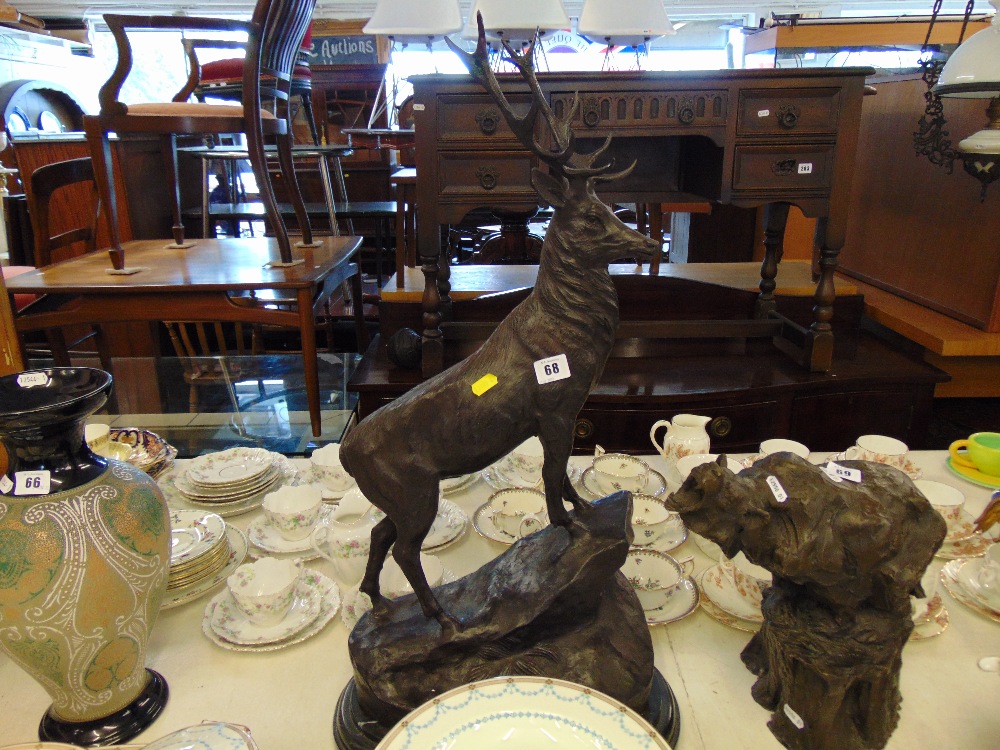 A pair of bronze Stags on bases