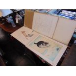Two unframed 1948 menus Cafe De Paris, pictures on reverse, one with pen and ink of a cat,