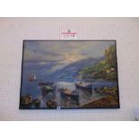 An unframed oil on canvas fishing scene