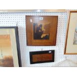 A framed woodcut and a copper picture