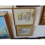 A pair of framed watercolours of Perrins Walk, Hampstead,