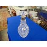 A HM Silver collard cut glass decanter