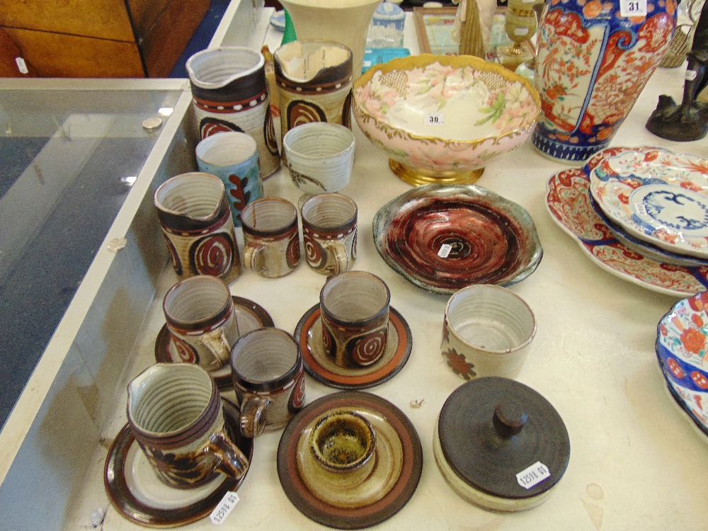 A collection of Brigin pottery and a French porcelain bowl etc.