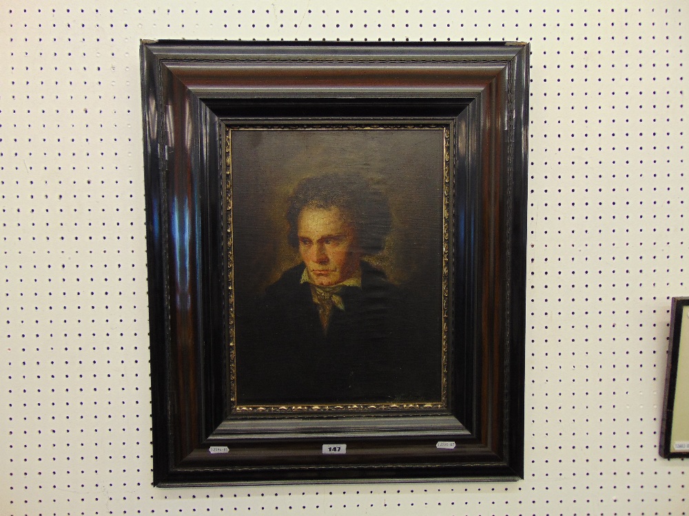 A framed oil on board, Beethoven,