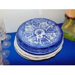 Nine blue/ white cabinet plates