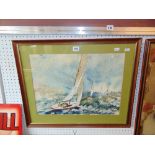 A framed watercolour, boat race scene,