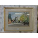 A framed watercolour Church scene