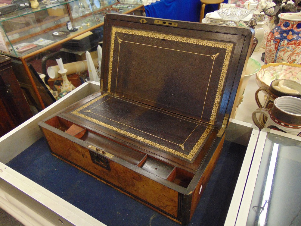 A Walnut Victorian writing box with leather interior, - Image 2 of 3