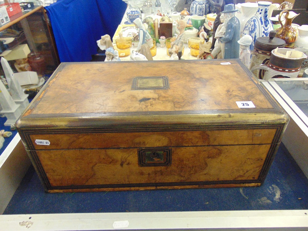 A Walnut Victorian writing box with leather interior, - Image 3 of 3