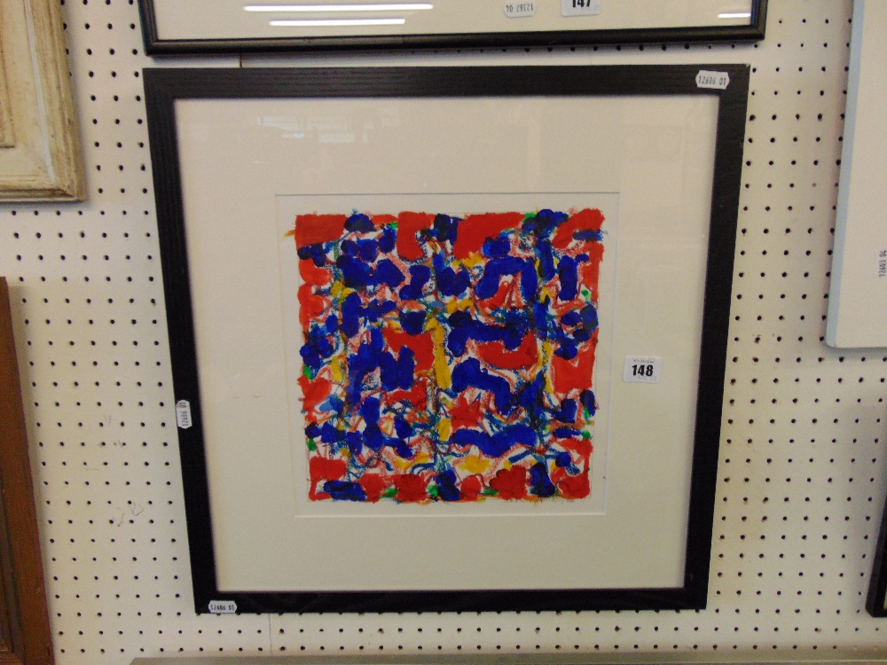 A framed acrylic and conti on paper, abstract image, dated 7/11/96, by John Barnicoat, 25.5 x 25. - Image 2 of 2