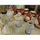 A qty of Meissen, two jugs and a lidded bowl, some wear a.