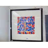 A framed acrylic and conti on paper, abstract image, dated 7/11/96, by John Barnicoat, 25.5 x 25.