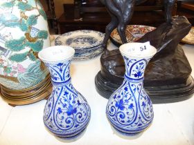 A pair of blue and white stoneware vases