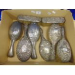 Eight Silver brushes, mirrors etc.