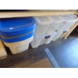 An assortment of plastic storage containers
