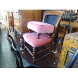 A Pink upholstered chair and foot stool