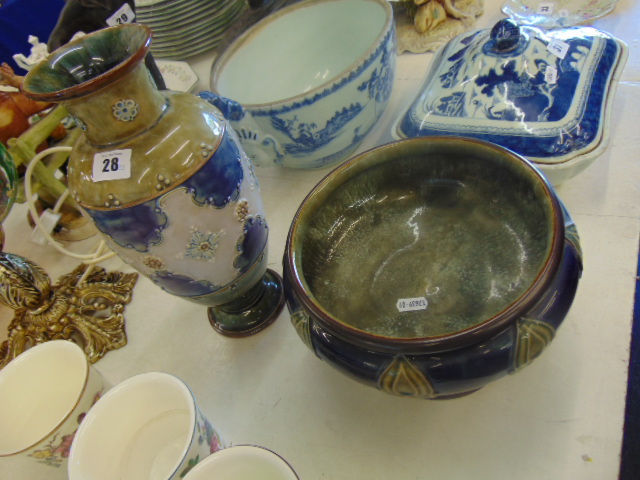 A large Royal Doulton bowl and a Doulton vase