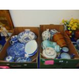 A qty of blue and white china, inc. teapots etc.