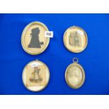 A framed early silhouette and three Victorian frames