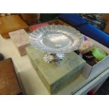 A Harrods silver plated centre piece bowl, decorated with shell base and a oriental fish,