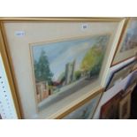 A framed watercolour Church scene