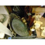 Four silver plated trays, ice bucket, table lamp etc. inc.
