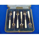 A set of six hallmarked Silver and Mother of Pearl forks