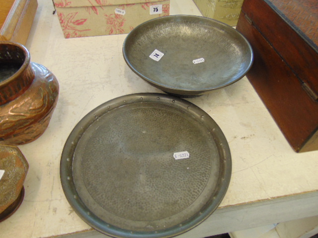 An Arts and Crafts Pewter plate and bowl