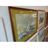 A framed watercolour, boat race scene,