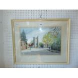 A framed watercolour Church scene