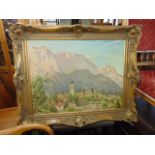 A gilt framed oil on canvas, Alpine scene, 1951,