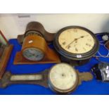 Two wall clocks and barometer a.