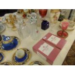 Three decanters and boxed Royal Albert glasses etc.